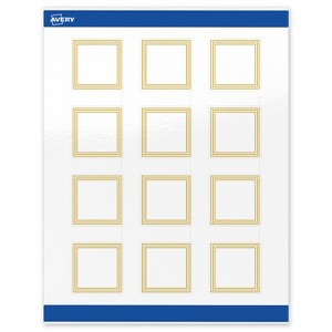 Avery Printable Square Labels, Gold Multi-Lined Border, 2" x 2", Glossy White Square Labels, Permanent, Laser/Inkjet, 120ct, Great for Product Labels - 1 of 4