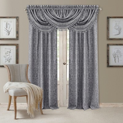 Silver Floral Damask Blackout Ground Length Window Curtain Panel