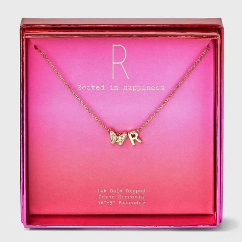14k Gold Dipped Butterfly Slider Cubic Zirconia Initial 