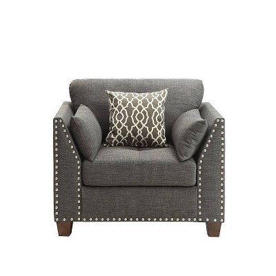 Gray Nailhead Trim Wood Accent Chair with Pillows