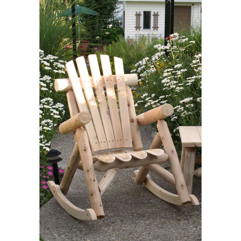 Lakeland Mills Country Easy to Assemble White Cedar Wood Log Outdoor Porch Patio Contoured Seat Rocking Chair Furniture, Natural, 2 of 6