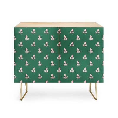 Maritza Lisa Retro Pink Leaf Pattern Credenza - Deny Designs