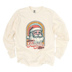 Santa's Favorite Helper Retro - Women's Garment Dyed Long Sleeve Graphic T-Shirt - 1 of 4