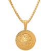 Steeltime 24" 14k gold plated sterling silver lion head round pendant with greek key accents - 2 of 3