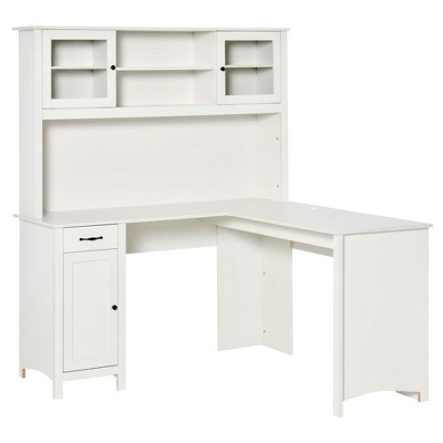 Home Office Deluxe White Wood Storage Computer Desk with Hutch - Saracina  Home