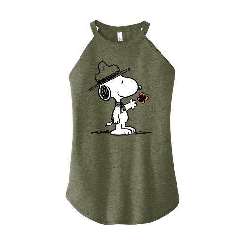 Women's Peanuts Ranger Snoopy And Butterfly Graphic High Neck Tank ...