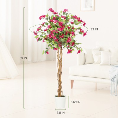 5ft Green and Pink Artificial Bougainvillea Tree with Dual-Trunk Design