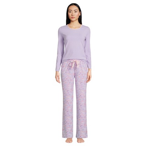 Lands' End Women's Knit Pajama Set Long Sleeve T-shirt And Pants ...