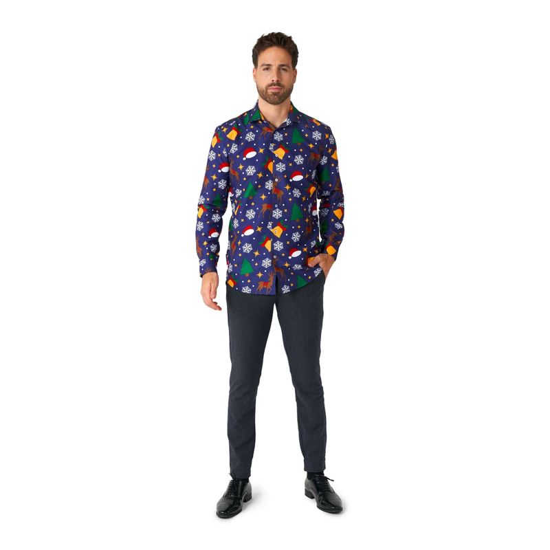 Suitmeister Men's Christmas Shirt - Christmas Icons Blue, 3 of 5