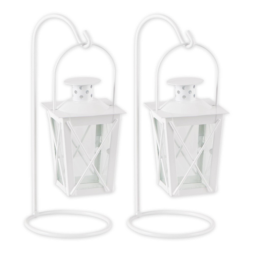9" Iron Railroad Outdoor Lantern White - Zingz & Thingz: Baked-On Paint Finish, Tabletop Candle Holder, Fits Tealight