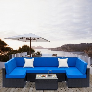 KTMBDW 7 Pieces Outdoor Patio Furniture Set, Wicker Sectional Sofa Set Rattan Modular Patio Conversation Sets with Cushions Couch Set & Coffee Table - 1 of 4