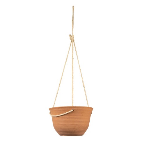 Foreside Home & Garden Natural Handthrown Oval Terracotta Planter with Handpainted Block Pattern