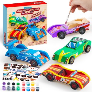 Joyfy 4 Piece Wooden Race Cars - Building & Painting Arts and Crafts Kit, Race Car Toys, Birthday Holiday Gift for Boys & Girls Age 6+ - 1 of 4