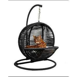 LOVMOR Cat Swing Bed with Stand&Cushion, Cat Egg Chair w/ Rattan Wicker Appearance, Indoor Hanging Swinging Cat Bed for Cats, Small Dogs&Small Animals - 1 of 4