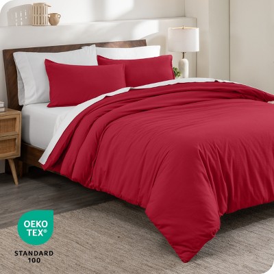 Red Twin/Twin XL Cotton Flannel Duvet Cover Set