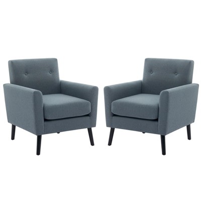Coucheta Mid-Century Accent Chair Set of 2, Linen Upholstered Armchairs with Wood Legs & Thick Cushion - for Bedroom, Apartment, Waiting Room