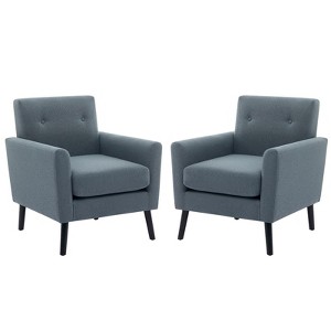 Coucheta Mid-Century Accent Chair Set of 2, Linen Upholstered Armchairs with Wood Legs & Thick Cushion - for Bedroom, Apartment, Waiting Room - 1 of 4