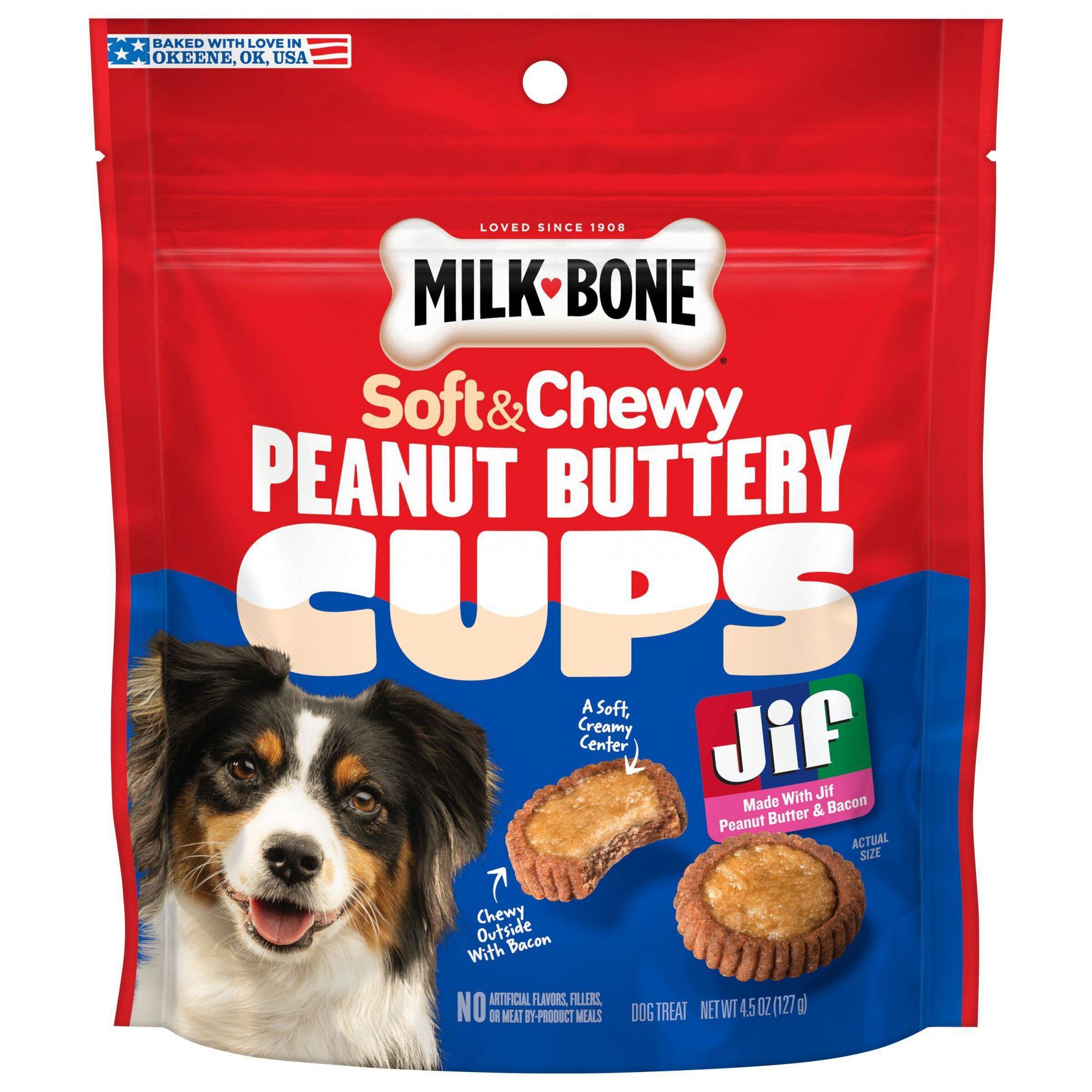 Milk-Bone Jif Peanut Butter & Bacon Filled Soft Dog Treat Cups - 4.5oz