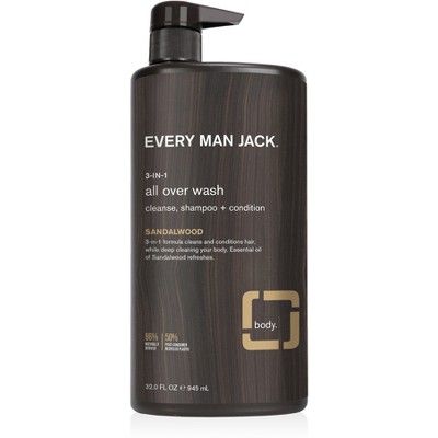 Every Man Jack Men's Hydrating Sandalwood 3-in-1 All Over Wash - Shampoo, Conditioner, & Body Wash - 32 fl oz