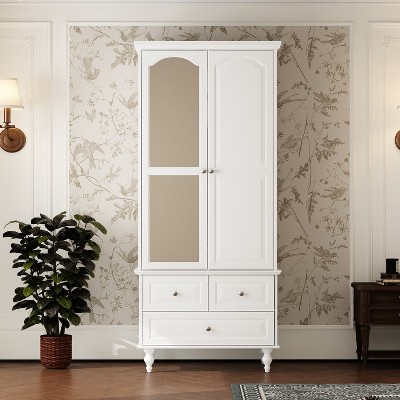 Famapy White Wardrobe with Mirror-Door: Traditional Elegance Meets Contemporary Functionality