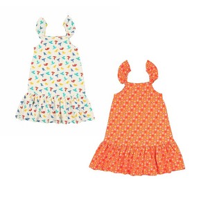 Ola! Otter 2 Pack Strap Dress- Gummy Birds & Indian Flora Orange- White & Orange - 1 of 4