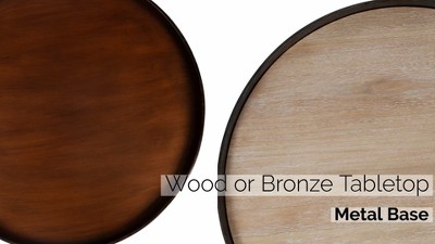 Bronze and Black Round Metal Coffee Table with Criss-Cross Base