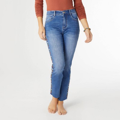 Women's Everstretch Straight Ankle With Multi Colored Embroidered Stripe - COCO + CARMEN