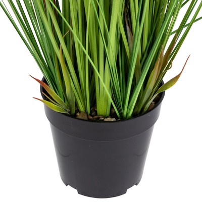 36" Tall Artificial Green and White Pampas Grass in Black Pot