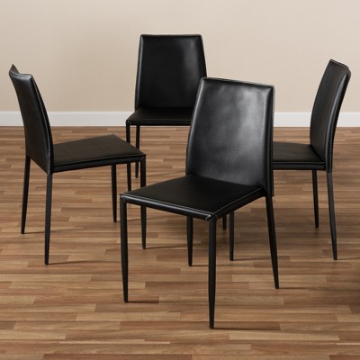 Set of 4 Black Faux Leather Parsons Dining Chairs with Metal Legs