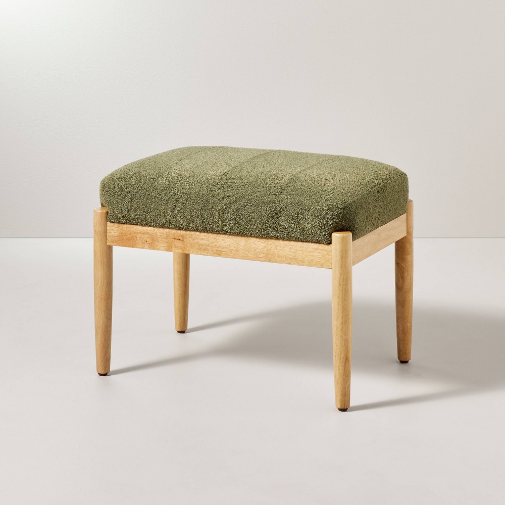 Photos - Pouffe / Bench Boucle Upholstered Wood Ottoman - Olive Green - Hearth & Hand™ with Magnol