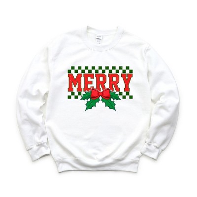 Simply Sage Market Women's Graphic Sweatshirt Merry Checkered Mistletoe