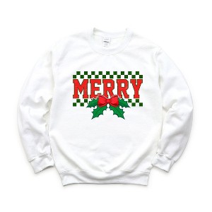 Simply Sage Market Women's Graphic Sweatshirt Merry Checkered Mistletoe - 1 of 4