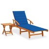 vidaXL Solid Acacia Wood Outdoor Sun Lounger with Adjustable Backrest, Footrest, Pull-Out Table, Foldable Side Table & Royal Blue Cushion - 2 of 4
