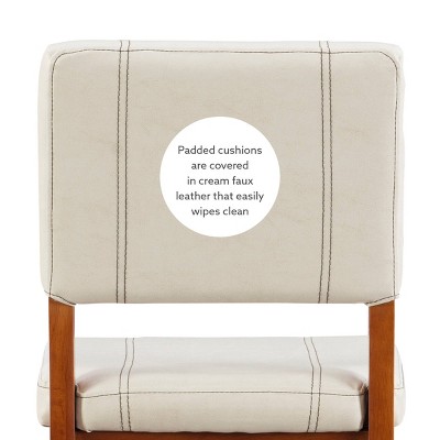 Elegant Off-White Leather Barstool with Walnut Wood Frame - 46"