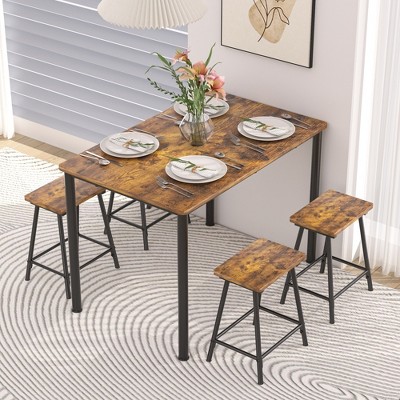 VECELO 5 Piece Dining Table & Chairs Set for 4, Kitchen Furniture MDF Board and Rectangular Metal Frame, Space-Saving, Black/Brown/Oak