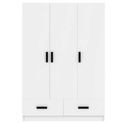 TIRAMISUBEST 3 Door Wardrobe Closet with Storage Drawers - Mobile Lateral Filing Cabinet Locking Wheels Adjustable Shelf