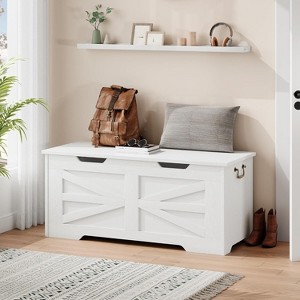 Jojoka Storage Chest, Storage Bench with Safety Hinge, Wood Large Toy Box, Storage Trunk for Entryway, Living Room, Bedroom, Playroom - 1 of 4