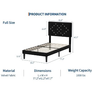 Bed Frames, Velvet Upholstered Bed Frame with Vertical Channel Tufted & Sturdy Wood Slats, Strong Wooden Slats/Platform Bed Frame Easy Assembly - 1 of 4