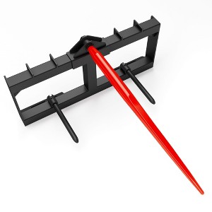Hay Spear, Skid Steer Attachment - 49" Bale Spear with 3000lbs Capacity, 2x17" Stabilizer Spears for Tractors & Loaders - 1 of 4