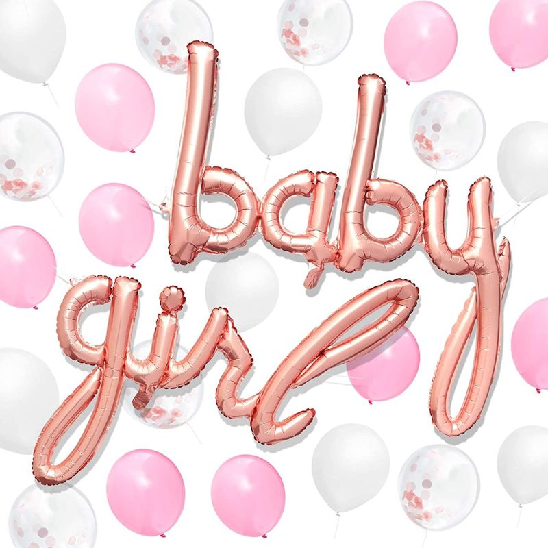 Sparkle and Bash 52-Pack "Baby Girl" Balloons Baby Shower Party Decorations, Rose Gold, Pink, White, 1 of 8