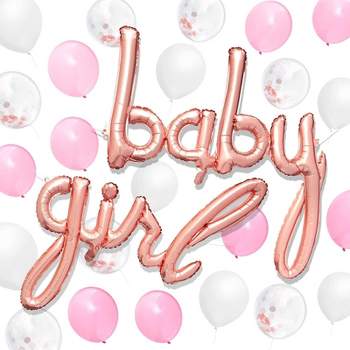 Sparkle and Bash 52-Pack "Baby Girl" Balloons Baby Shower Party Decorations, Rose Gold, Pink, White