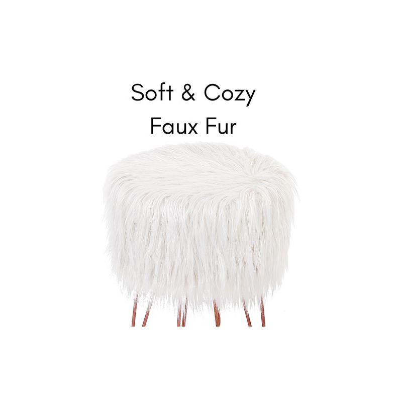 BirdRock Home Faux Fur Foot Stool Ottoman with Hair Pin Legs - White, 2 of 3