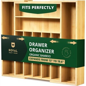Expandable Silverware Drawer Organizer 7-9 Slots - Bamboo Utensil Organizer 17.5 x 13.5 - 20 - Royal Craft Wood - 1 of 4