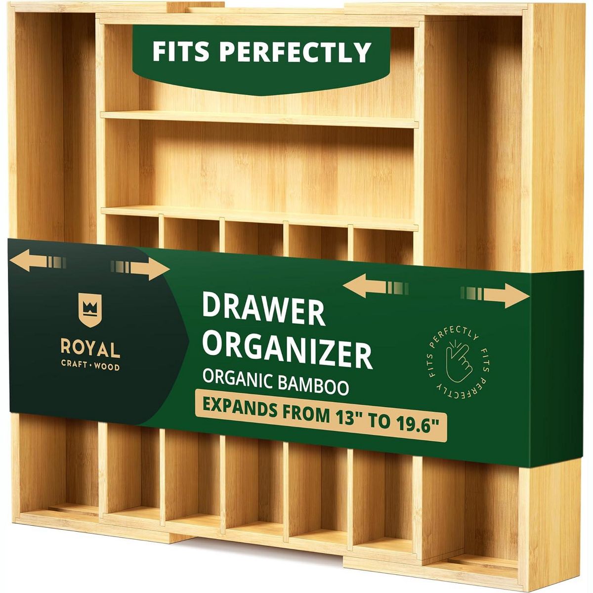 Royal Craft Wood Bamboo Kitchen Drawer Organizer (Beige, 9-slot)