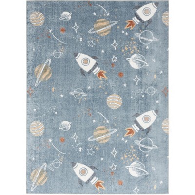 Nourison Astra Machine Washable Space 6'7" x 9' Blue Multicolor Kids Indoor Rug