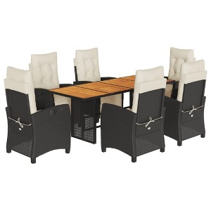 vidaXL - 7 Piece Patio Dining Set w/Cushions - Black Poly Rattan - Adjustable Garden Chairs - Acacia Wood Tabletop - UV-Resistant - 1 of 4