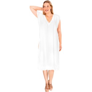 HAPPY BAY Women's Vacation Beachwear Long Bathing Suit Summer Short Front Tie Swimsuit Cover Ups for Women Medium-Large White Solid - 1 of 4