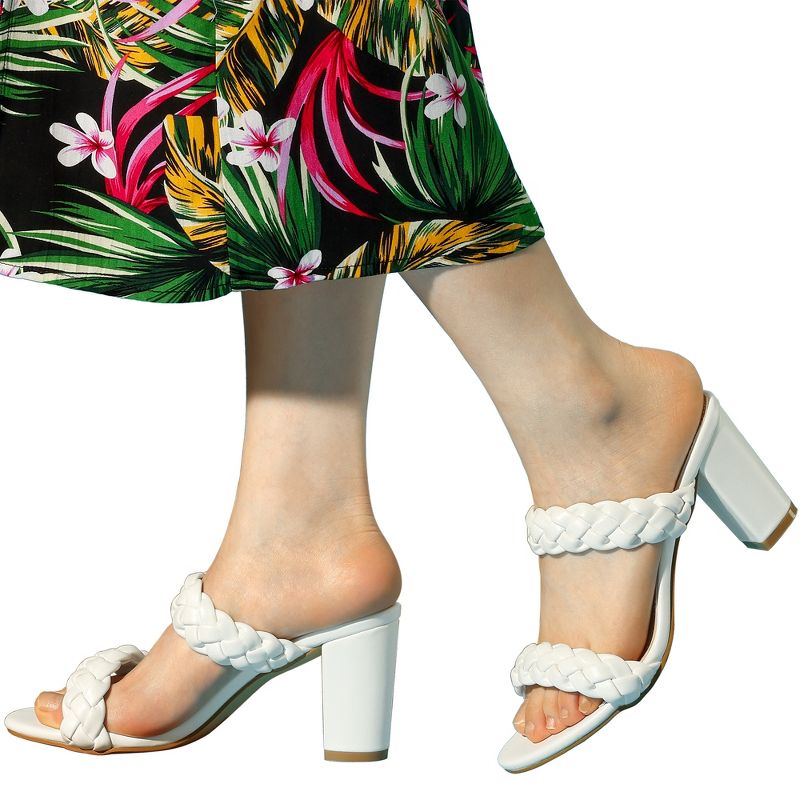 Allegra K Women's Braided Heeled Slip-on Chunky Heel Slide Sandals, 1 of 7