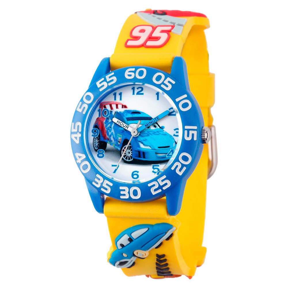 Photos - Wrist Watch Disney Boys'  Cars Blue Plastic Time Teacher with 3D Strap Watch- Yellow 