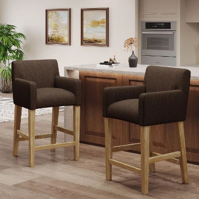 CAVINAS Contemporary Upholstered Counter Stool with Rounded Armrests and Rubberwood Frame